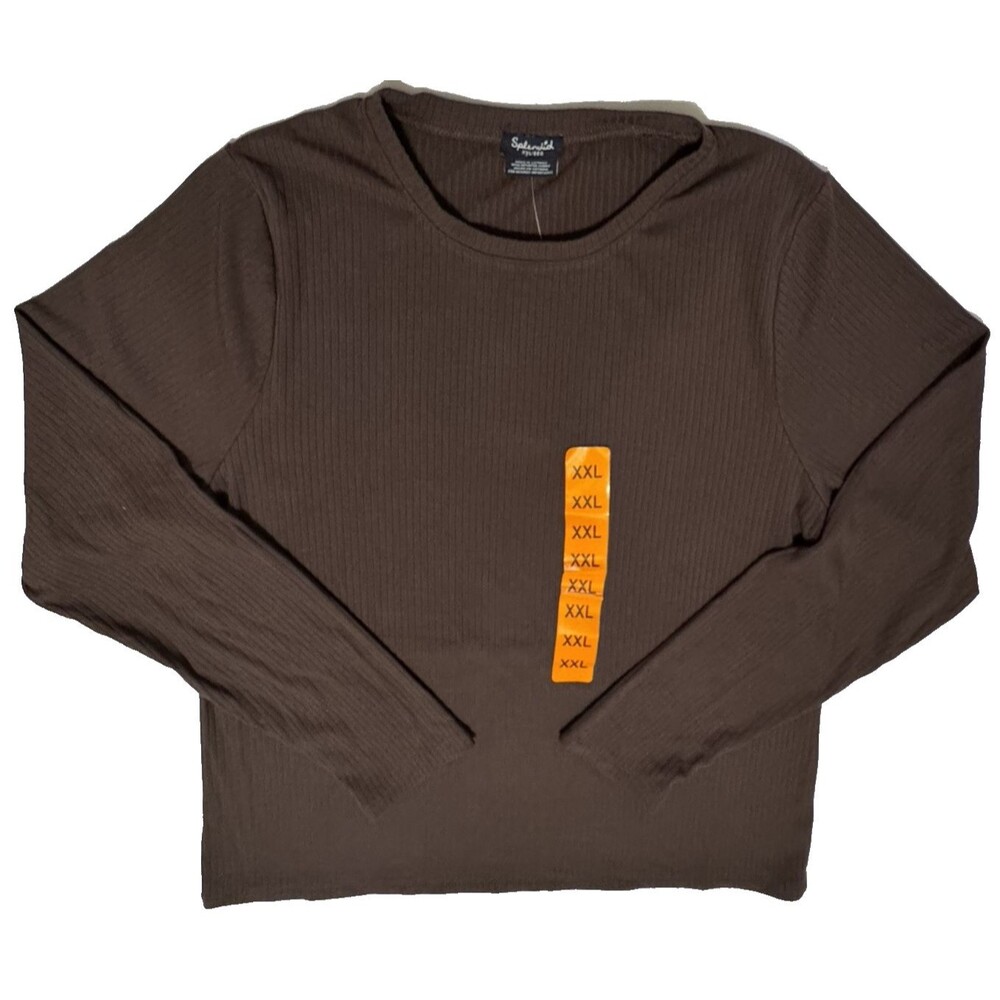 Splendid Womens Size XXL Shirt T-Shirt Blouse Brown Long Sleeve Ribbed 2XL New